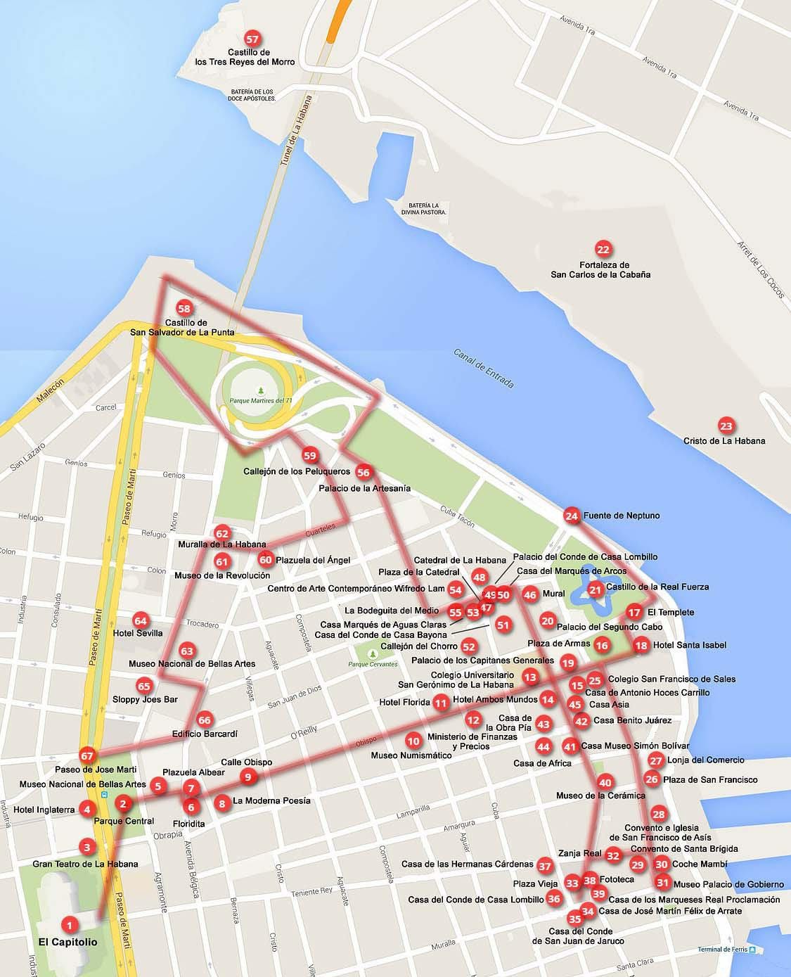 wandelkaart van Havana