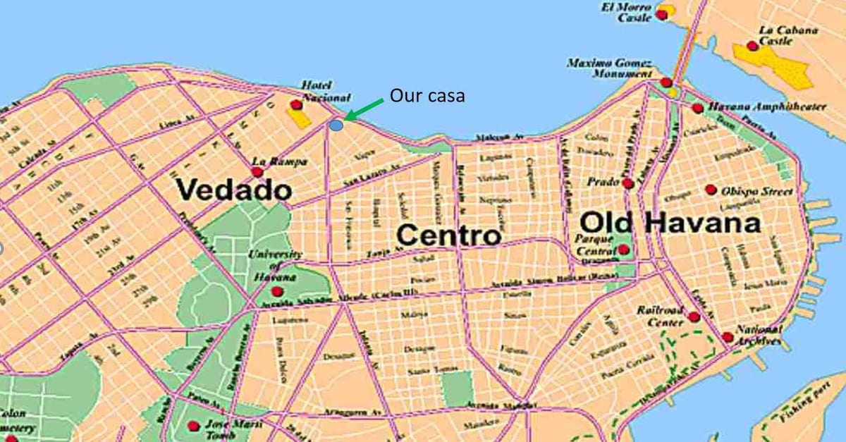 kaart van het vedado district van Havana Cuba